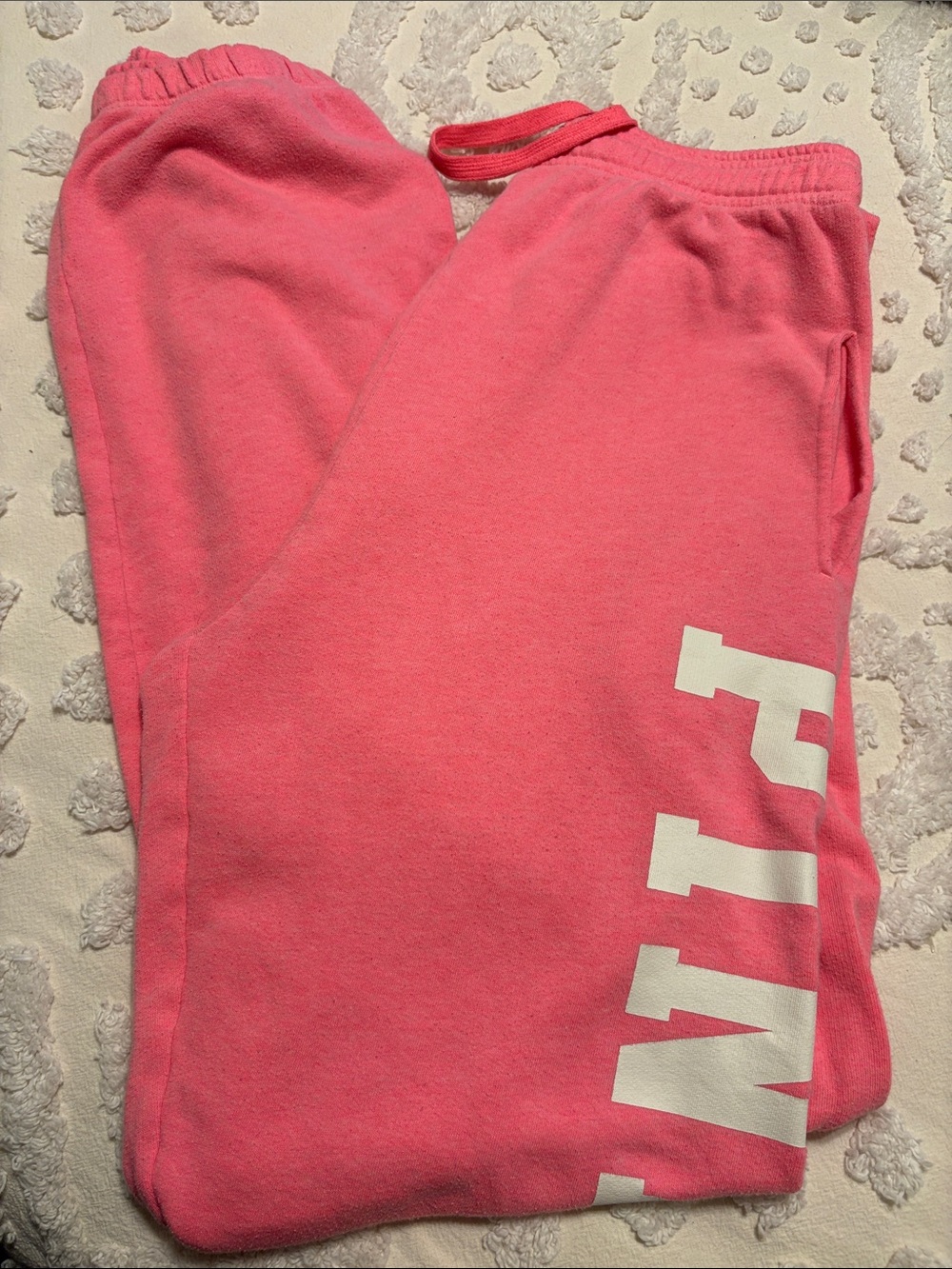 PINK Victoria's Secret Pink Track Joggers - pink 80 written down leg